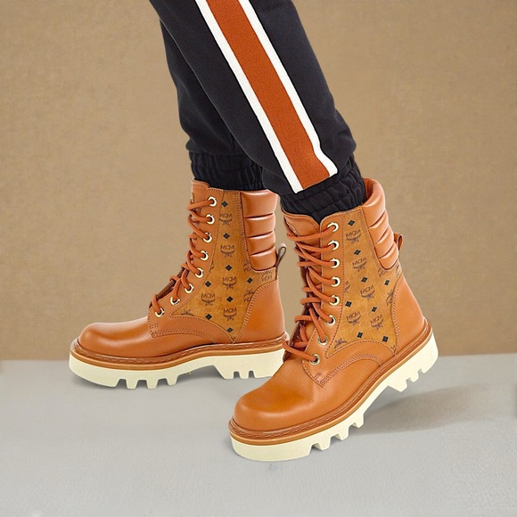 New MCM Women’s Motor Visetos Lace-Up Boots - Picture 8 of 16